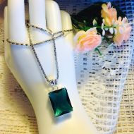 Square Emerald Green Crystal Pendant